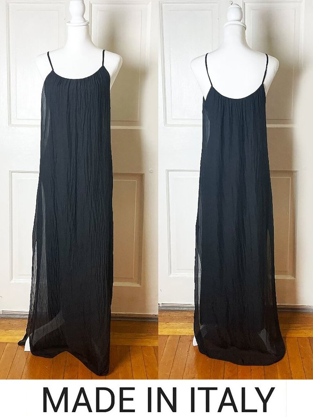 Made In Italy Black 100% Silk Maxi Dress | Moda Rose Style | EUC